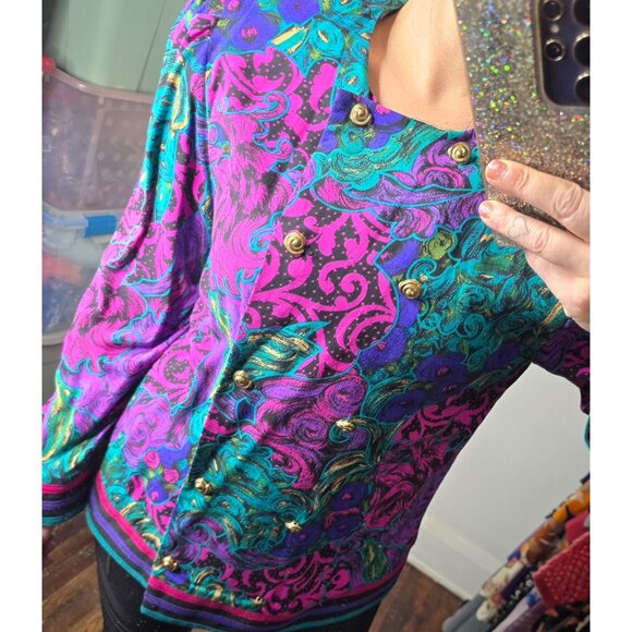 Vintage 80s Neon Paisley Pink Button Jacket Maximalist - Picture 10 of 12